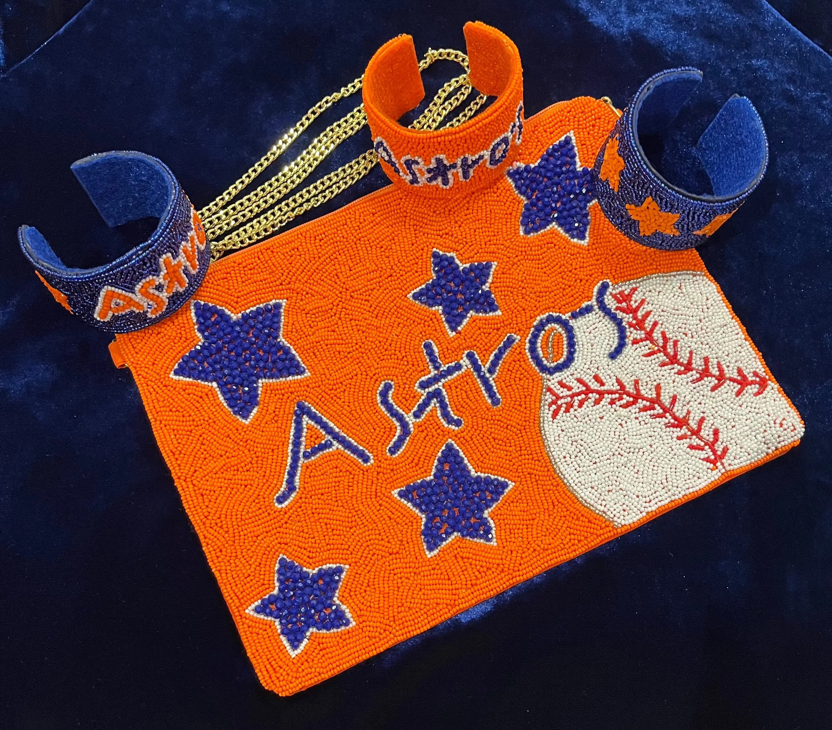Houston Astros Beaded Orange Crossbody Bag