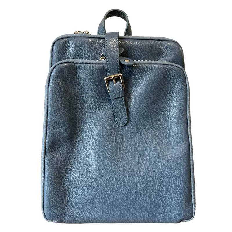 Italian Leather Backpack in Denim Blue