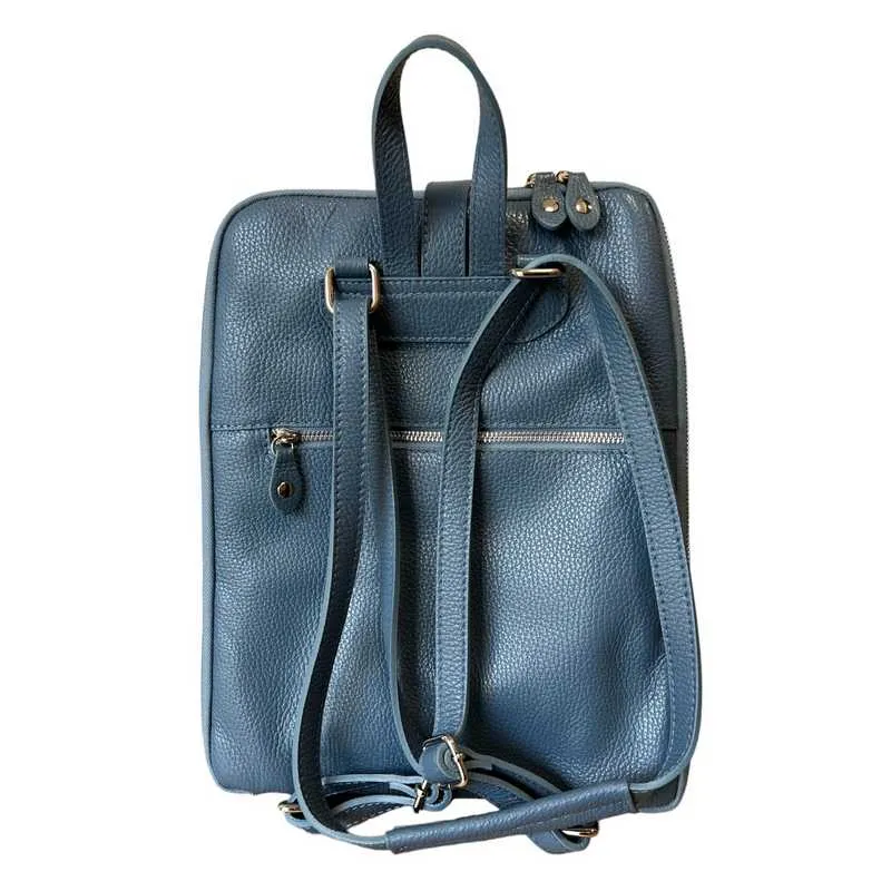 Italian Leather Backpack in Denim Blue