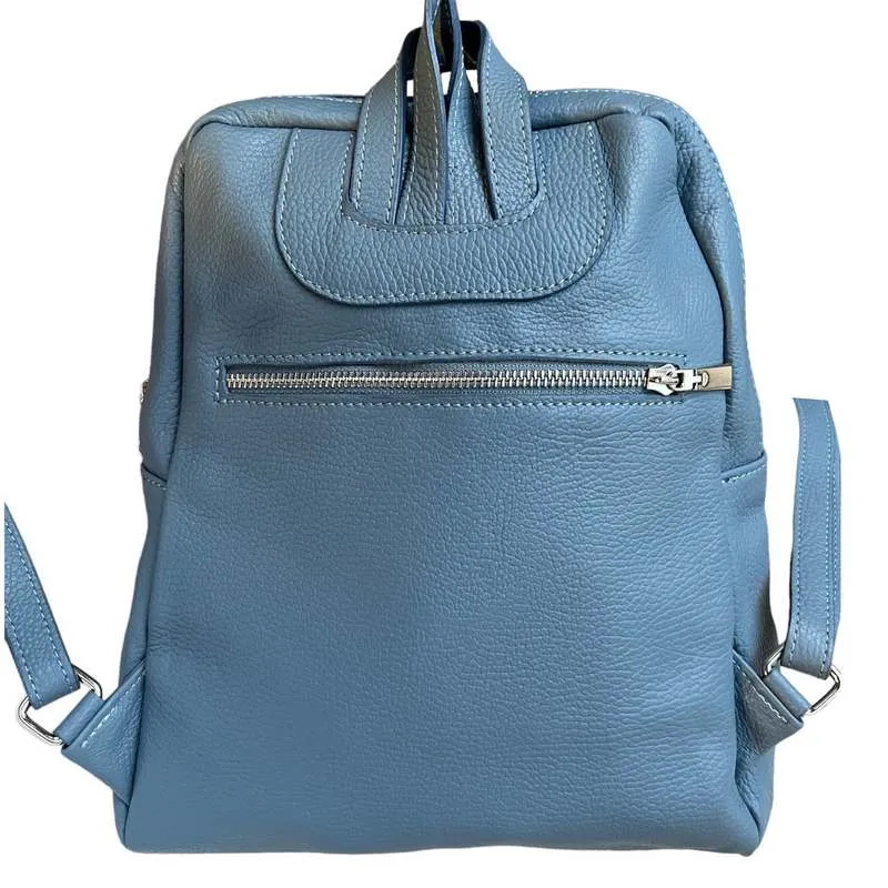 Italian Leather Medium Backpack Denim Blue