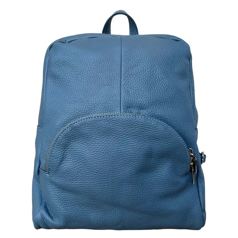 Italian Leather Medium Backpack Denim Blue