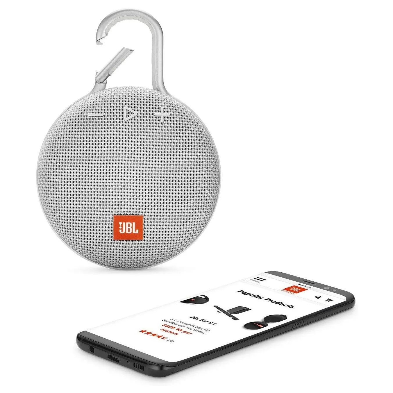 JBL Clip 3 Portable Waterproof Wireless Bluetooth Speaker - White