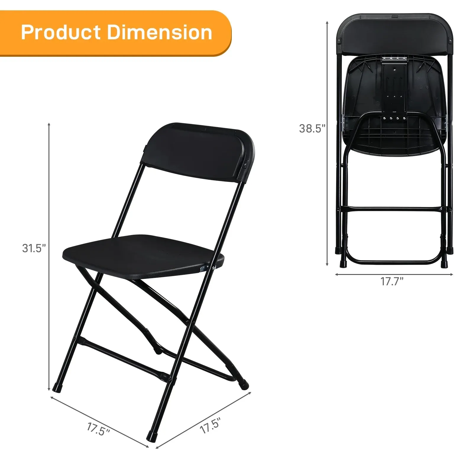 Ktaxon 10 Pack Plastic Folding Chairs, Portable Chair for Adults, Comfortable Seat for Party, Dining, Concert, Banquet, Black