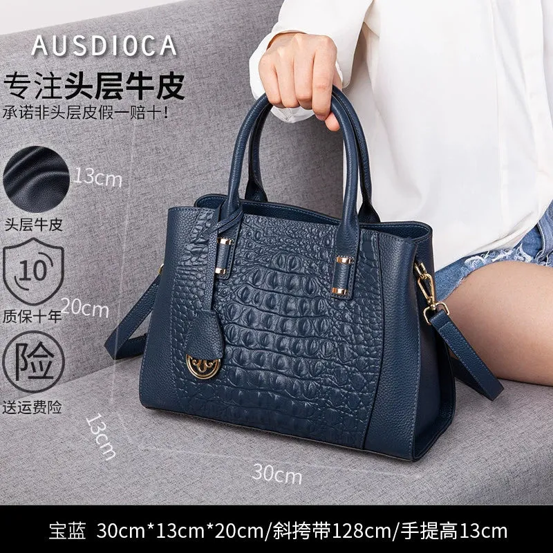 Leather Crocodile Embossed Satchel Bag