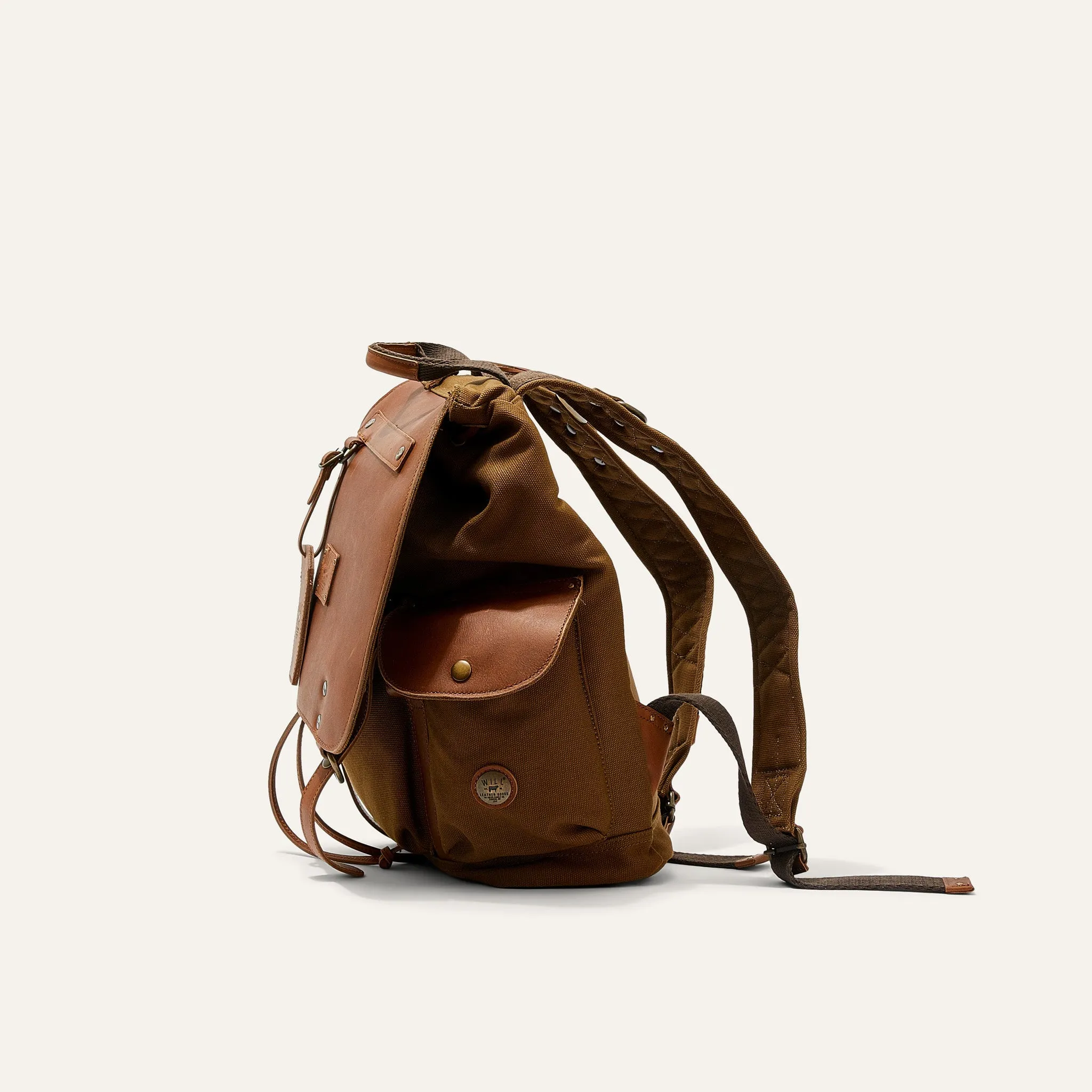Lennon Canvas and Leather Backpack in Tobacco with Cognac Leather by Will Leather Goods
