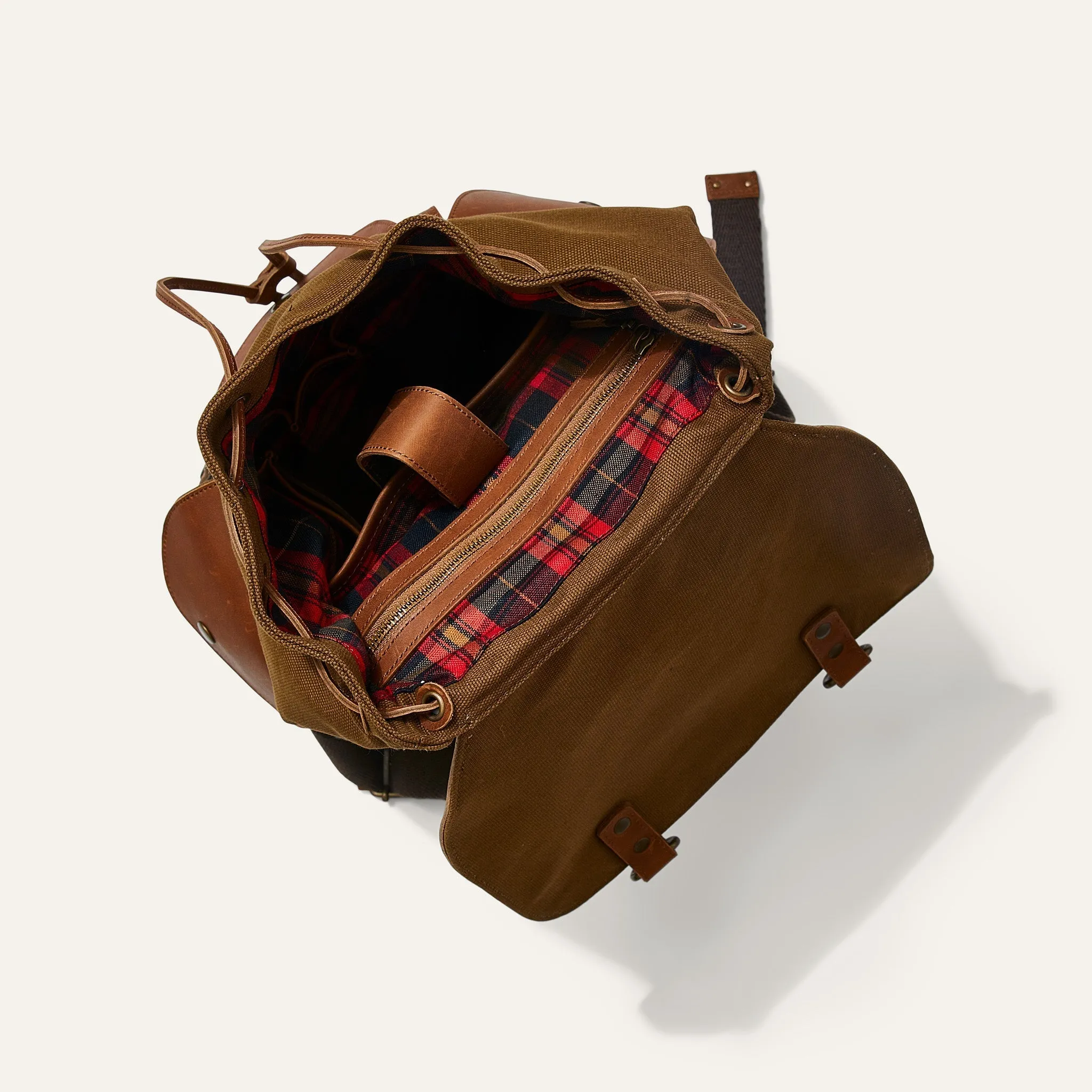 Lennon Canvas and Leather Backpack in Tobacco with Cognac Leather by Will Leather Goods