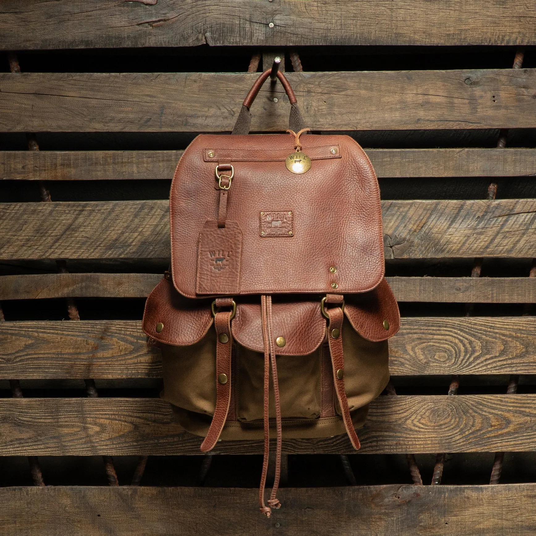 Lennon Canvas and Leather Backpack in Tobacco with Cognac Leather by Will Leather Goods