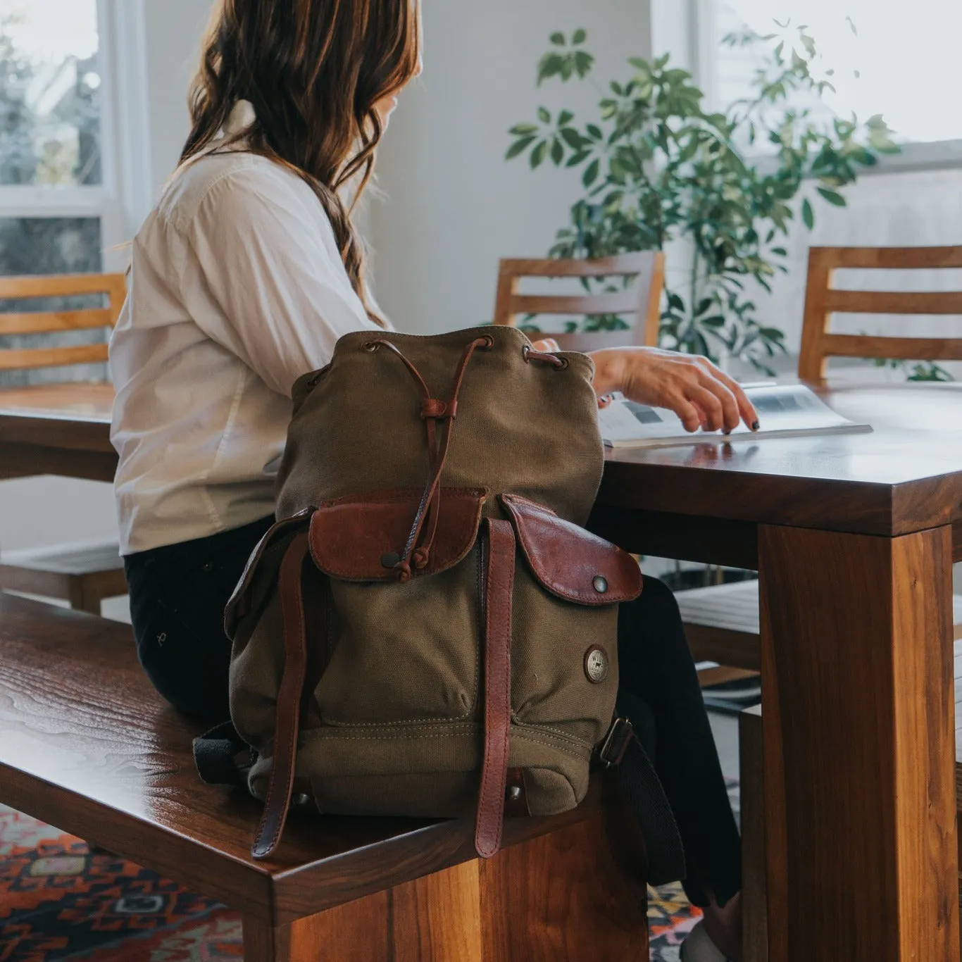 Lennon Canvas and Leather Backpack in Tobacco with Cognac Leather by Will Leather Goods