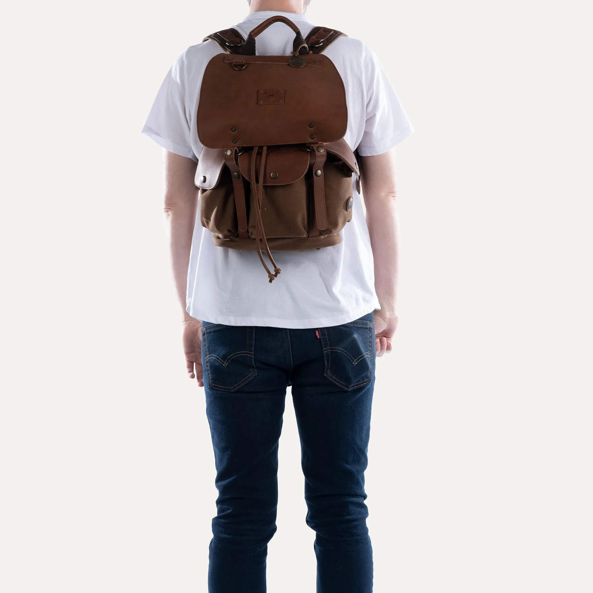 Lennon Canvas and Leather Backpack in Tobacco with Cognac Leather by Will Leather Goods