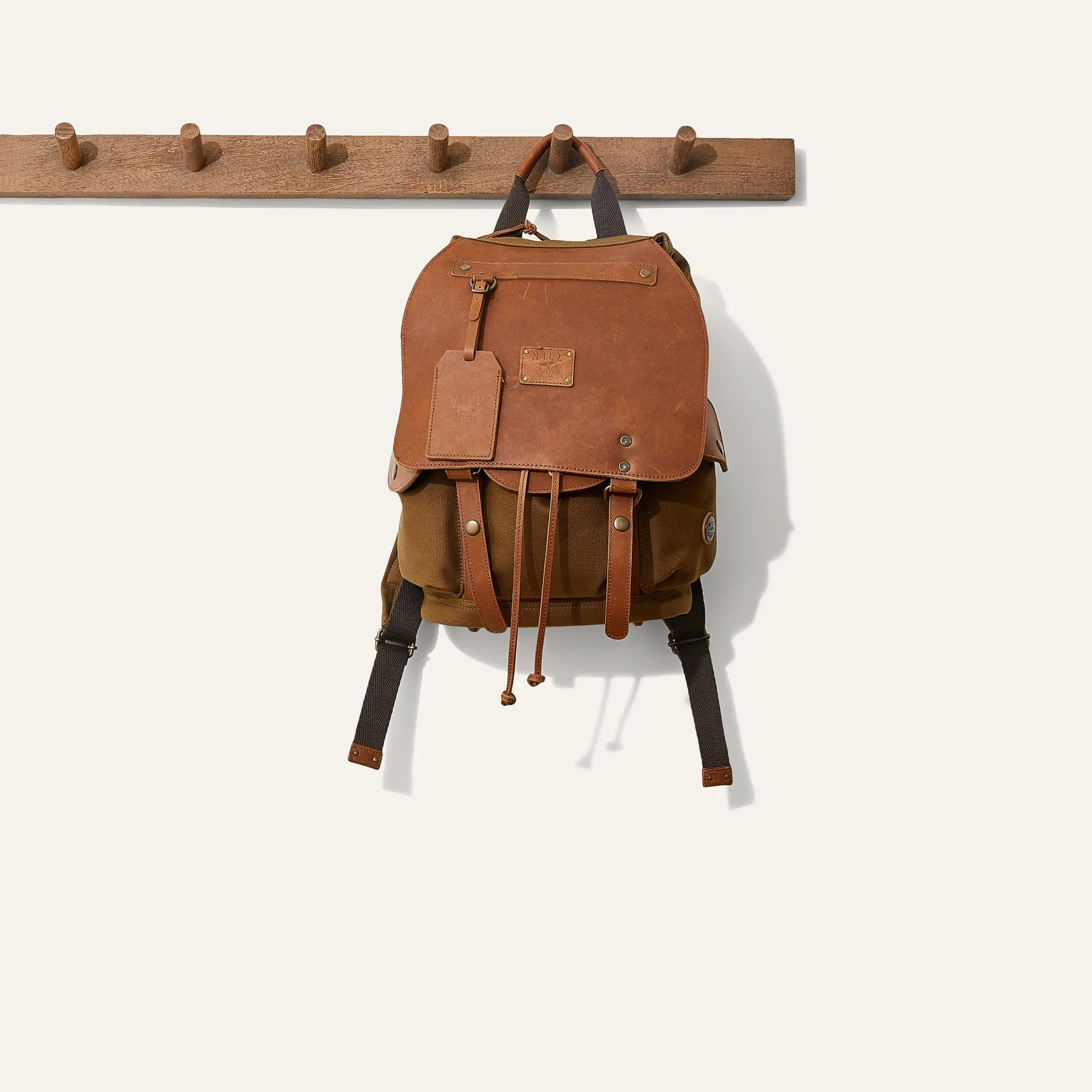 Lennon Canvas and Leather Backpack in Tobacco with Cognac Leather by Will Leather Goods
