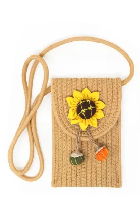 LOA378 Sunflower Patch Accent Mini Straw Crossbody Bag