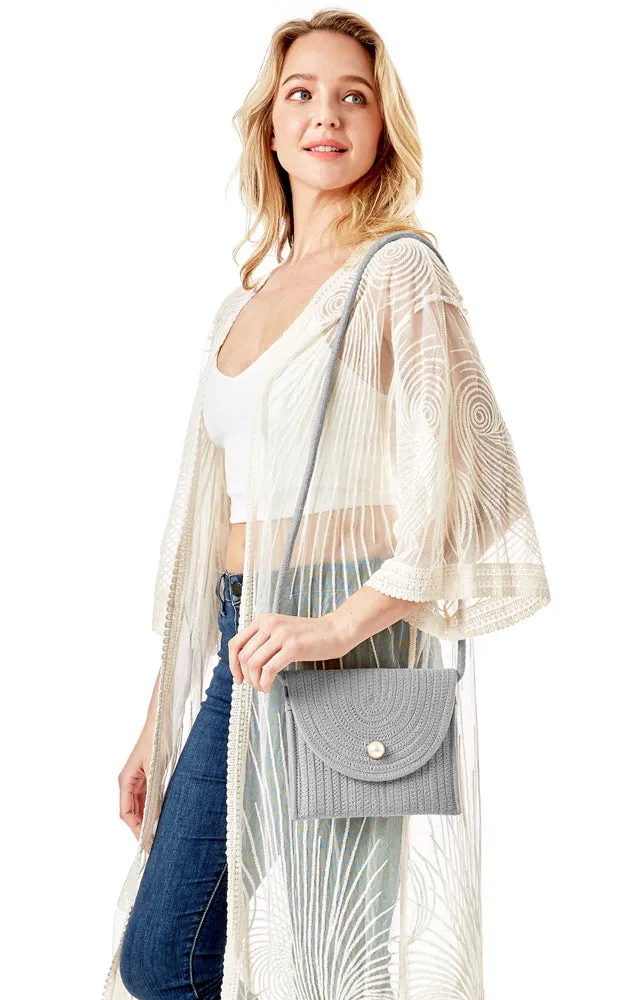 LOA379 Solid Color Micro Straw Crossbody Bag