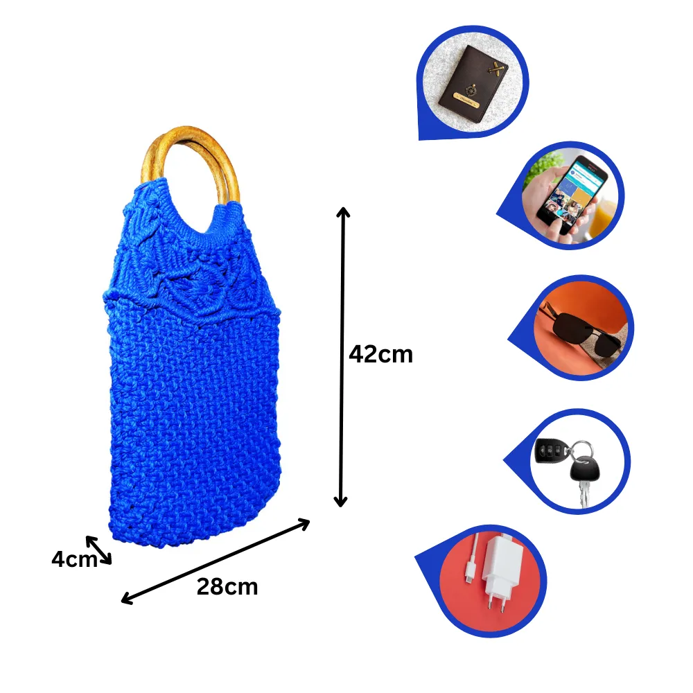 Macrame Stylish Blue Beach Bag Perfect For Women & Girls