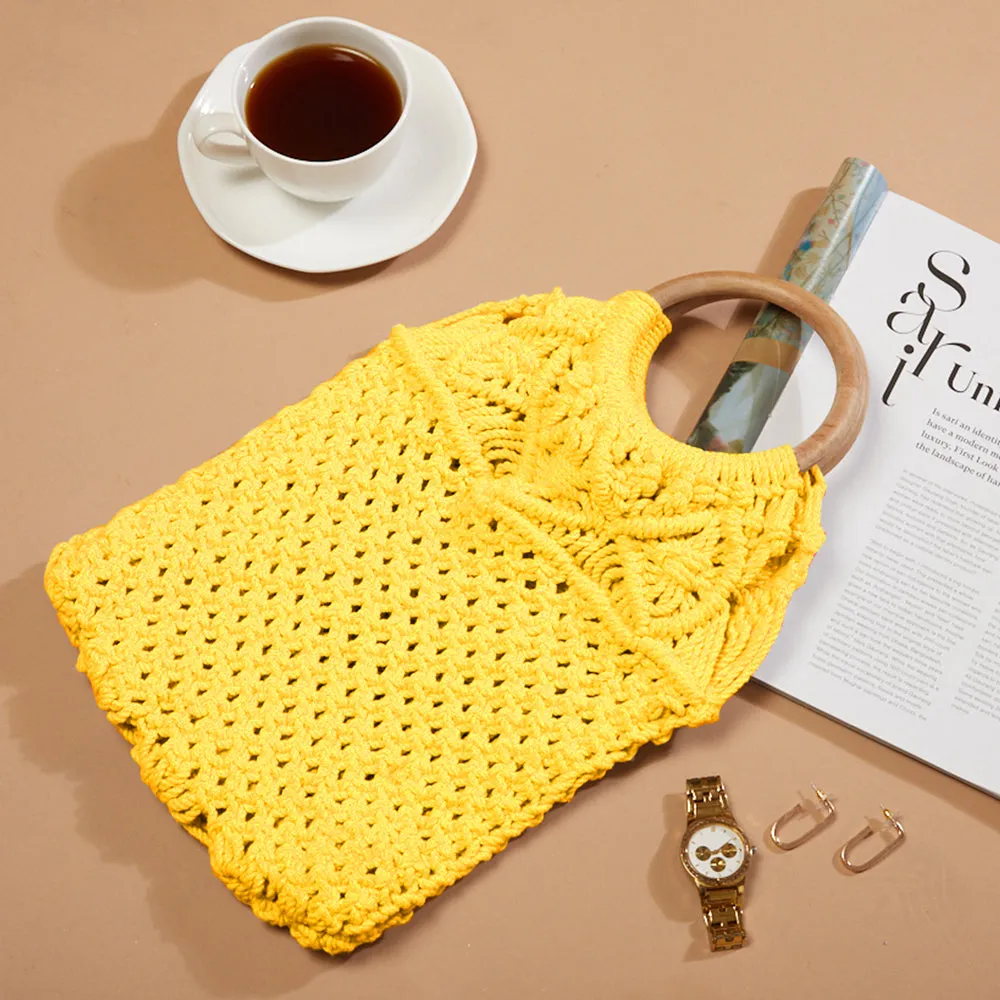Macrame Stylish Yellow Beach Bag Perfect For Women & Girls