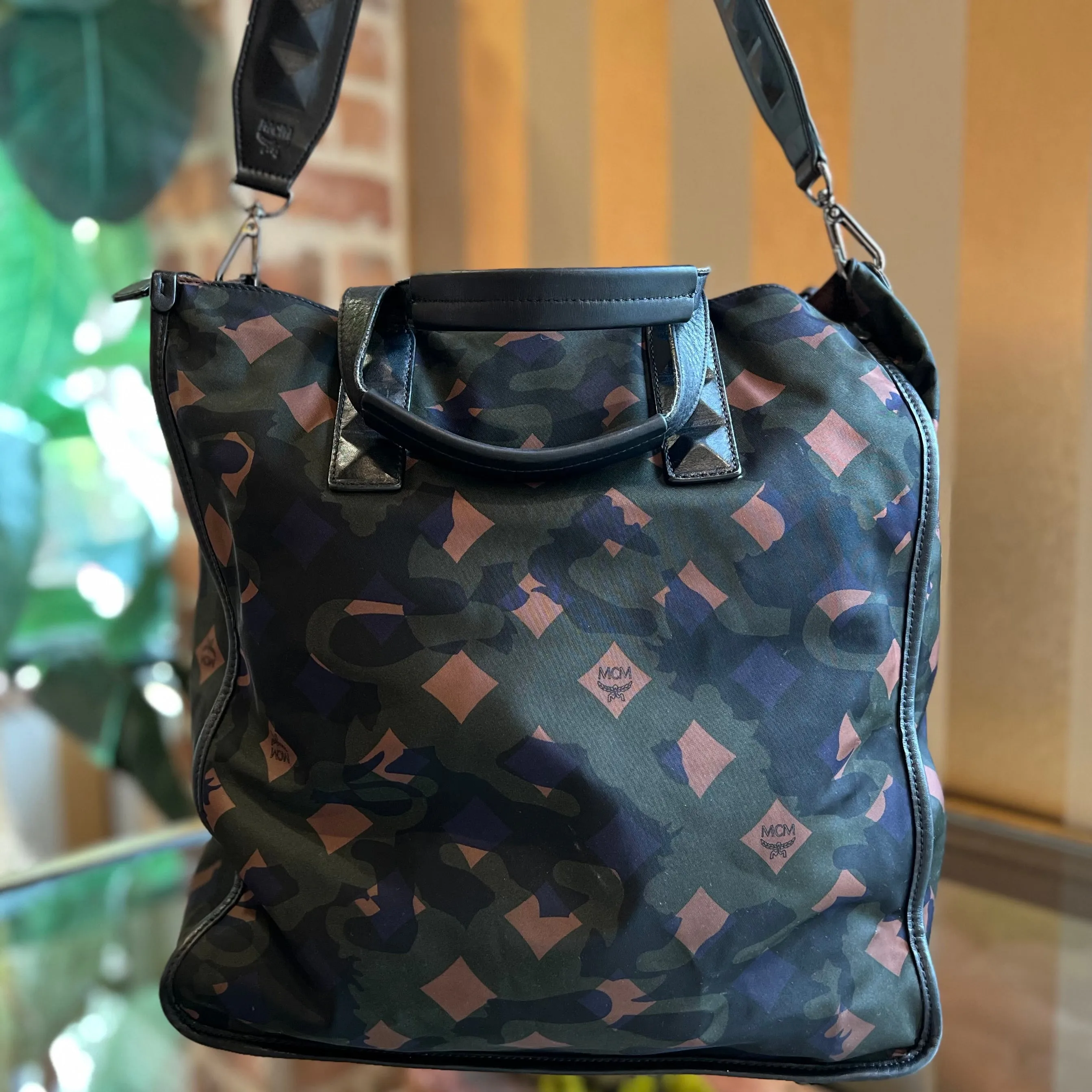 MCM Dieter Green Nylon Camo Tote Bag