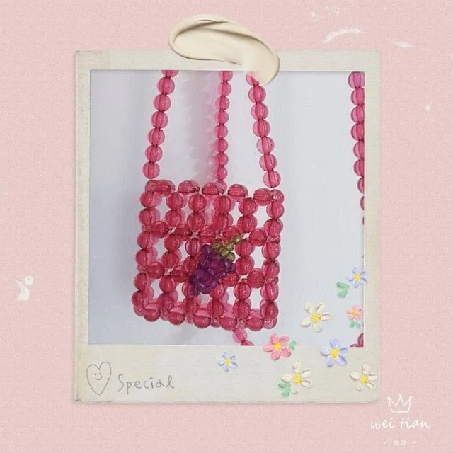 Mini Transparent Crystal Clear Beaded Woven Handbag