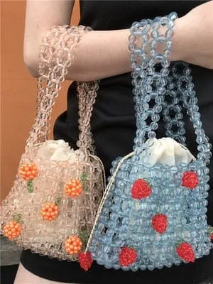 Mini Transparent Crystal Clear Beaded Woven Handbag