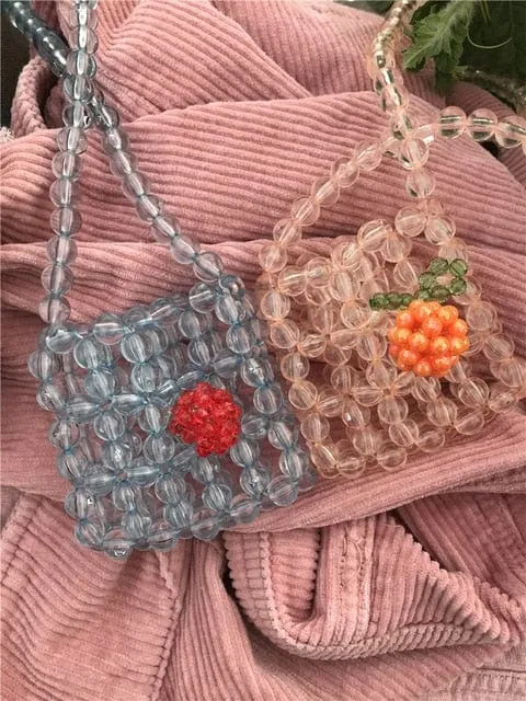 Mini Transparent Crystal Clear Beaded Woven Handbag