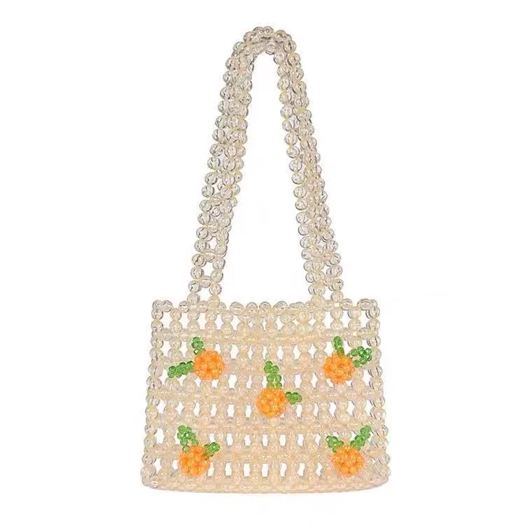 Mini Transparent Crystal Clear Beaded Woven Handbag
