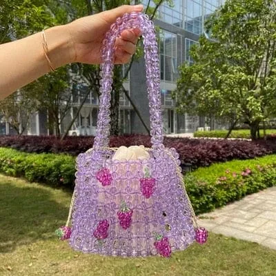 Mini Transparent Crystal Clear Beaded Woven Handbag