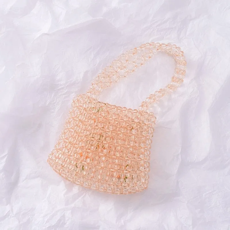 Mini Transparent Crystal Clear Beaded Woven Handbag