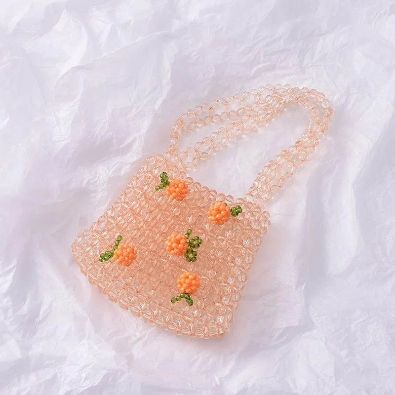 Mini Transparent Crystal Clear Beaded Woven Handbag