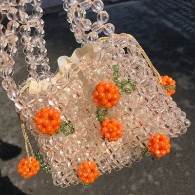 Mini Transparent Crystal Clear Beaded Woven Handbag