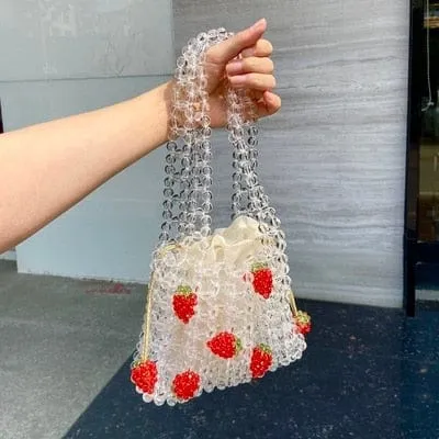 Mini Transparent Crystal Clear Beaded Woven Handbag