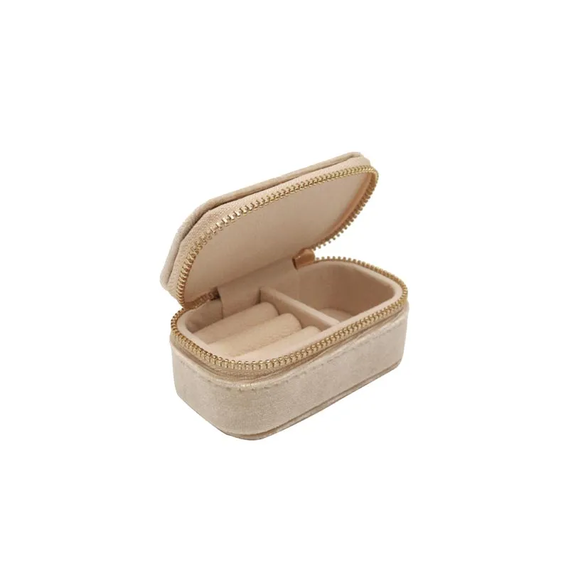 Mini Velvet Jewellery Box - Beige