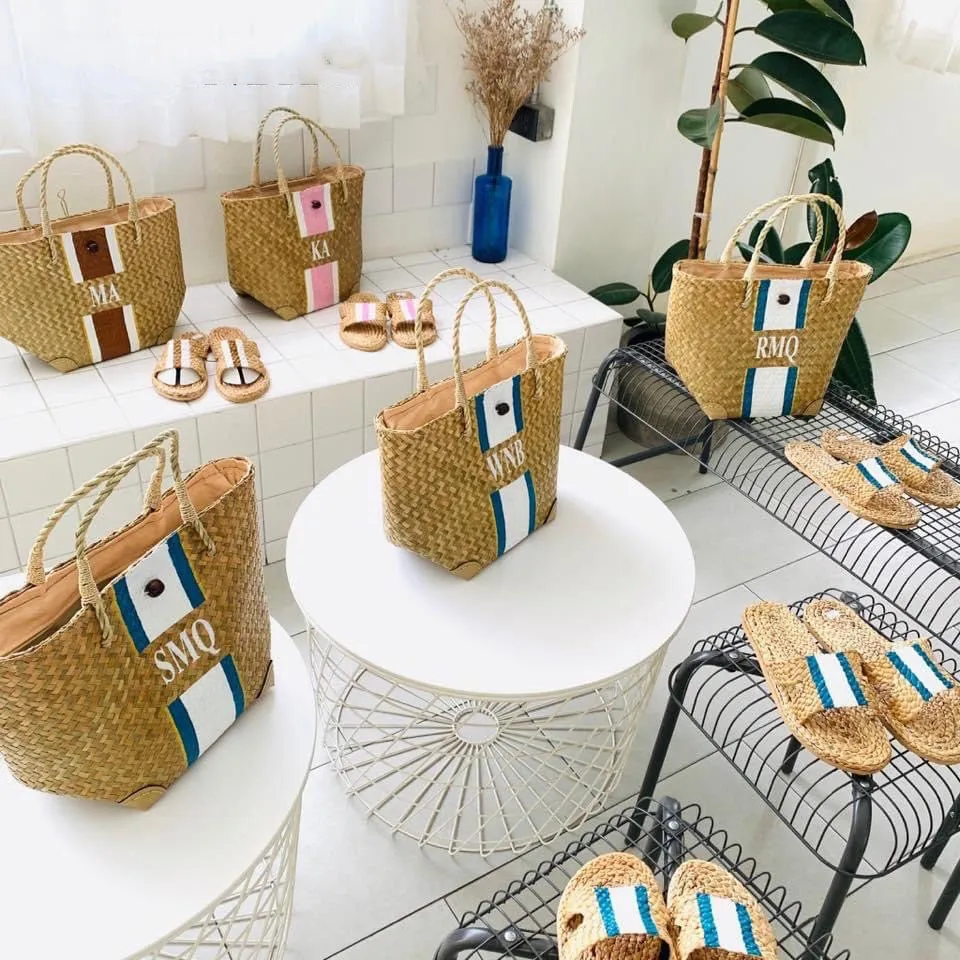 Monogram Beach bag and sandal set / Large Beach tote bag