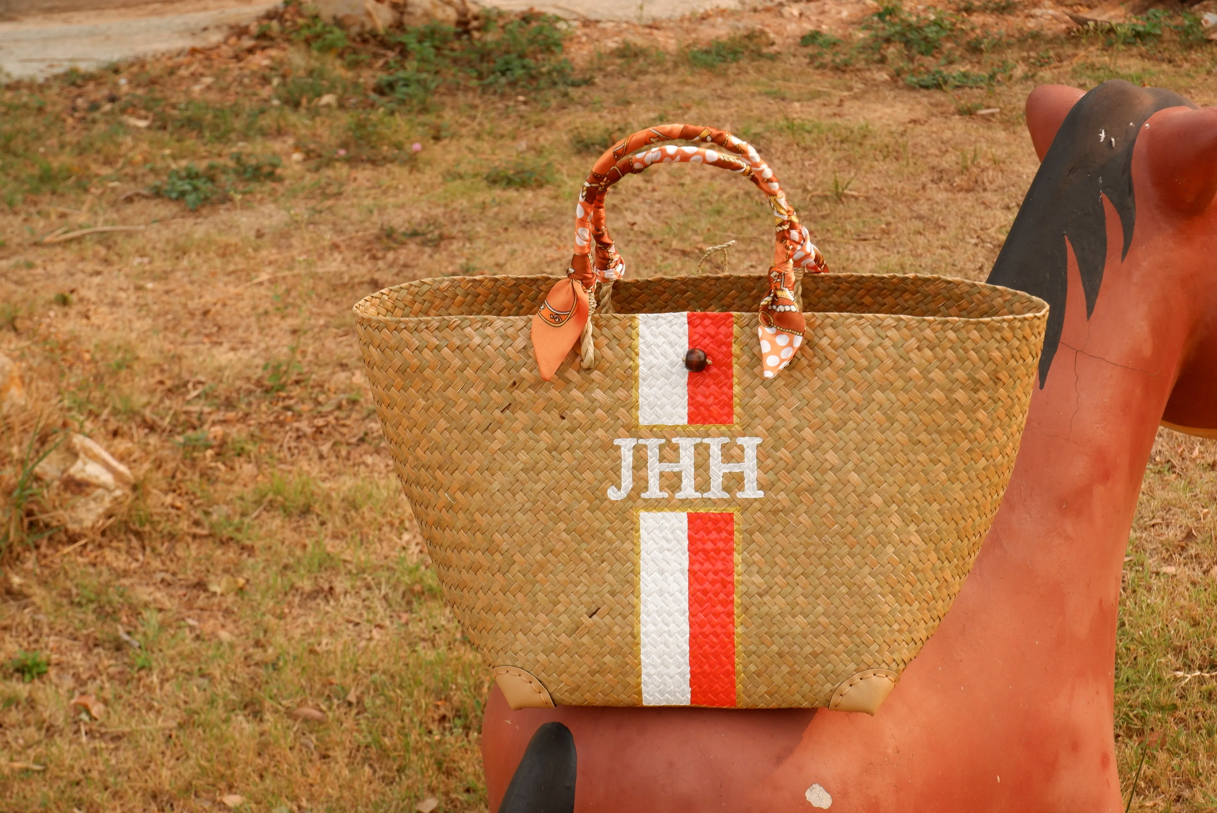 monogram straw beach bag tote