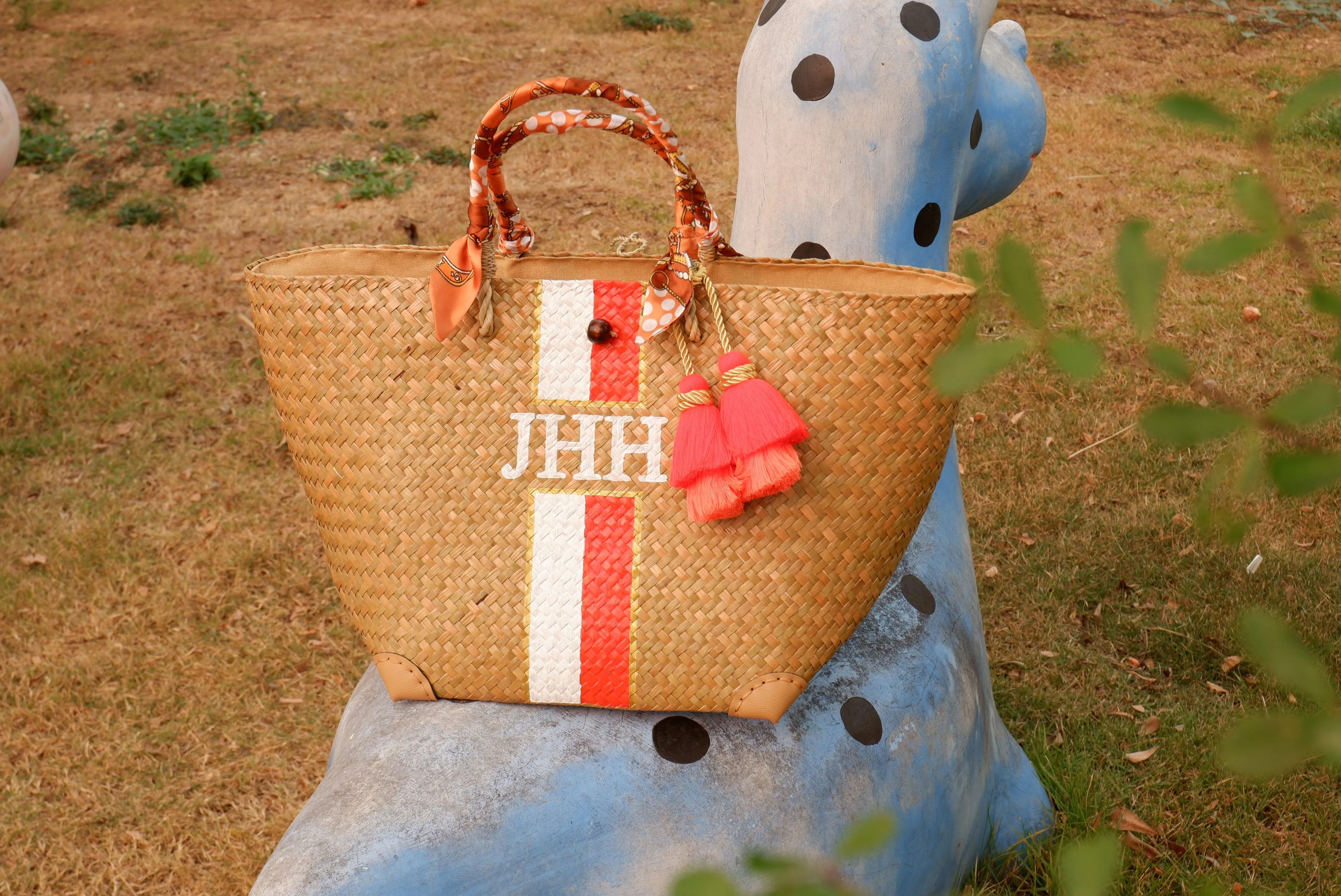 monogram straw beach bag tote