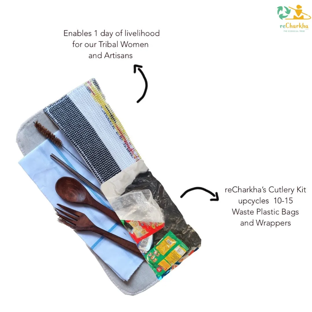 Multicolored Shimmery Upcycled Handwoven Cutlery Kit (CK0824-002) PS_W