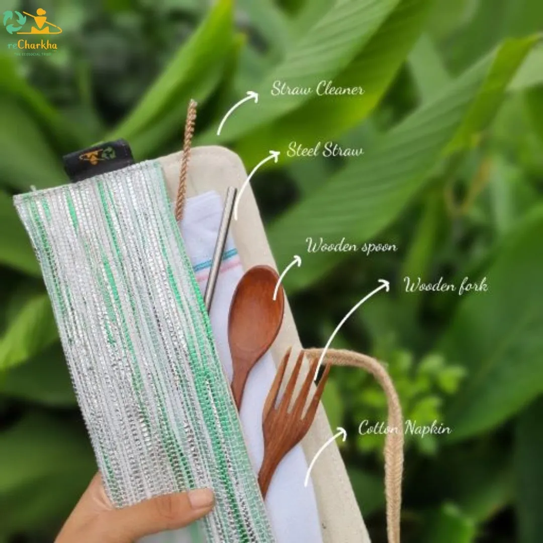 Multicolored Shimmery Upcycled Handwoven Cutlery Kit (CK0824-002) PS_W