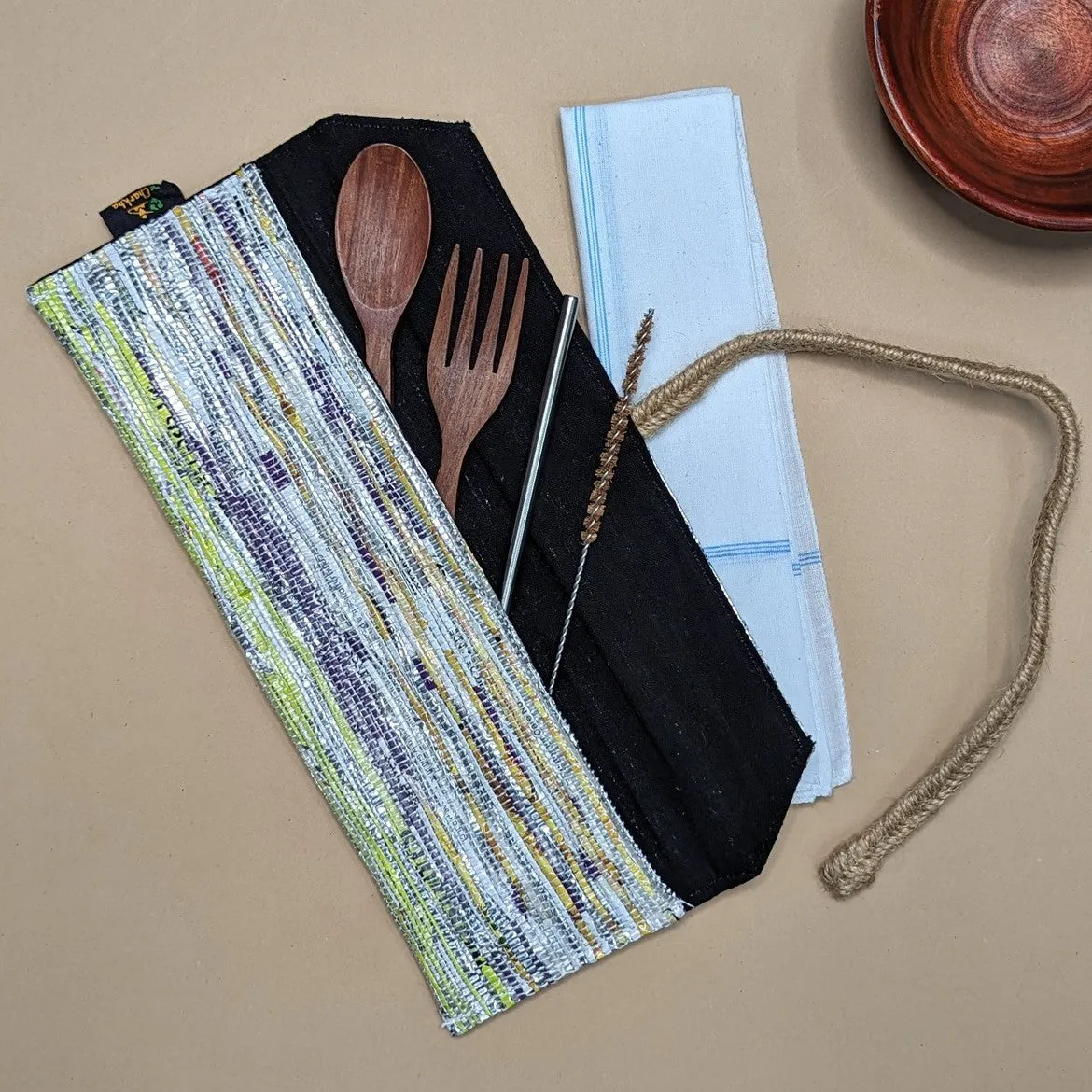 Multicolored Shimmery Upcycled Handwoven Cutlery Kit (CK0824-002) PS_W