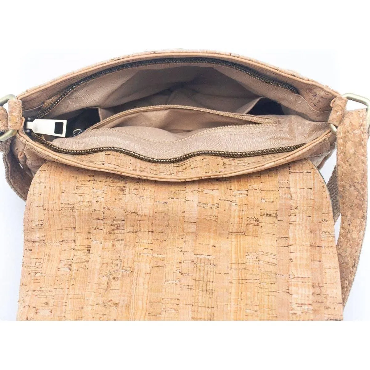 Natural Cork Women's Crossbody Bag with Artful Patchwork, Green, Cork from Portugal