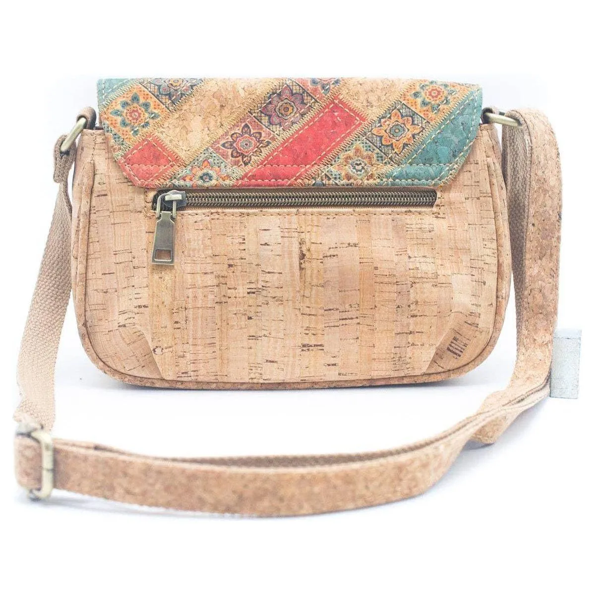 Natural Cork Women's Crossbody Bag with Artful Patchwork, Green, Cork from Portugal