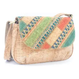 Natural Cork Women's Crossbody Bag with Artful Patchwork, Green, Cork from Portugal