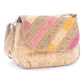 Natural Cork Women's Crossbody Bag with Artful Patchwork, Rust, Cork from Portugal