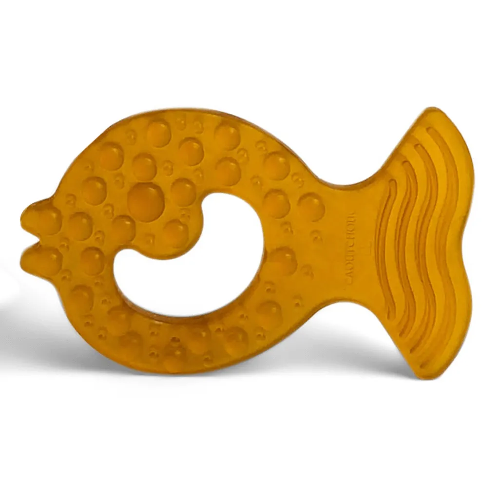 Natural rubber teether in reusable case
