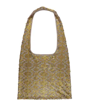 Patterned Sequins Gold Tote Bag