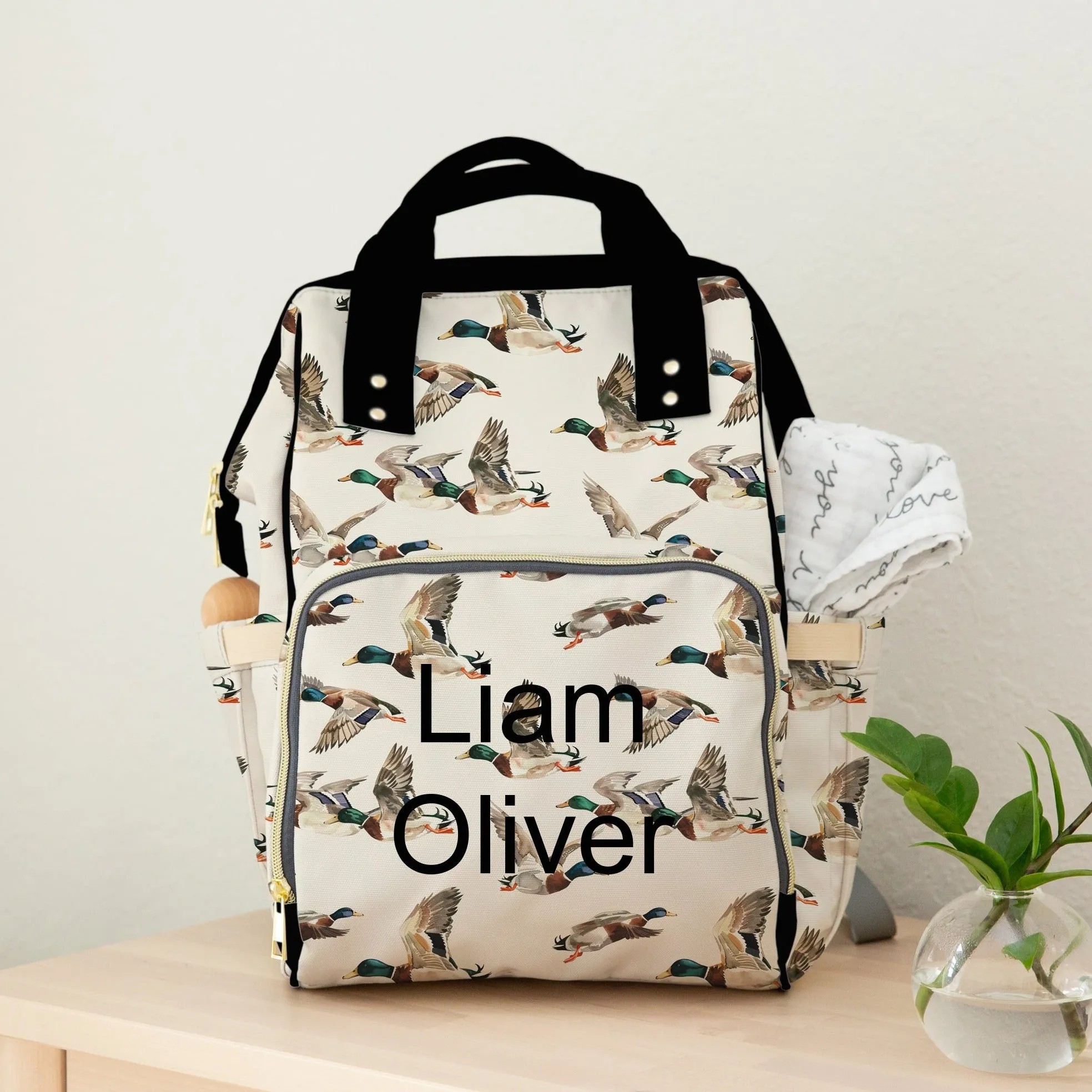 PERSONALIZED DIAPER BAG BACKPACK | WATERCOLOR MALLARD DUCK
