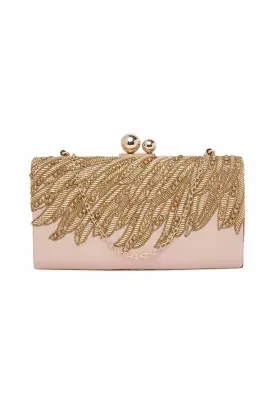 Pink Embroidered Leather Clutch