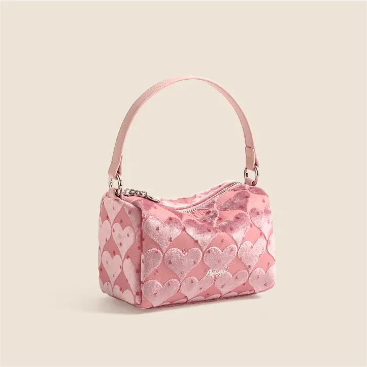 Pink Heart Velvet Tote Bag