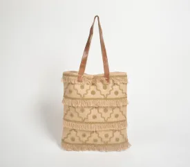 Portico Patterned Frayed Jute Tote bag