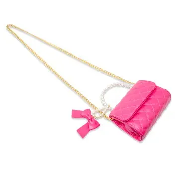 Quilted Pearl Handle Bow Ribbon Handbag