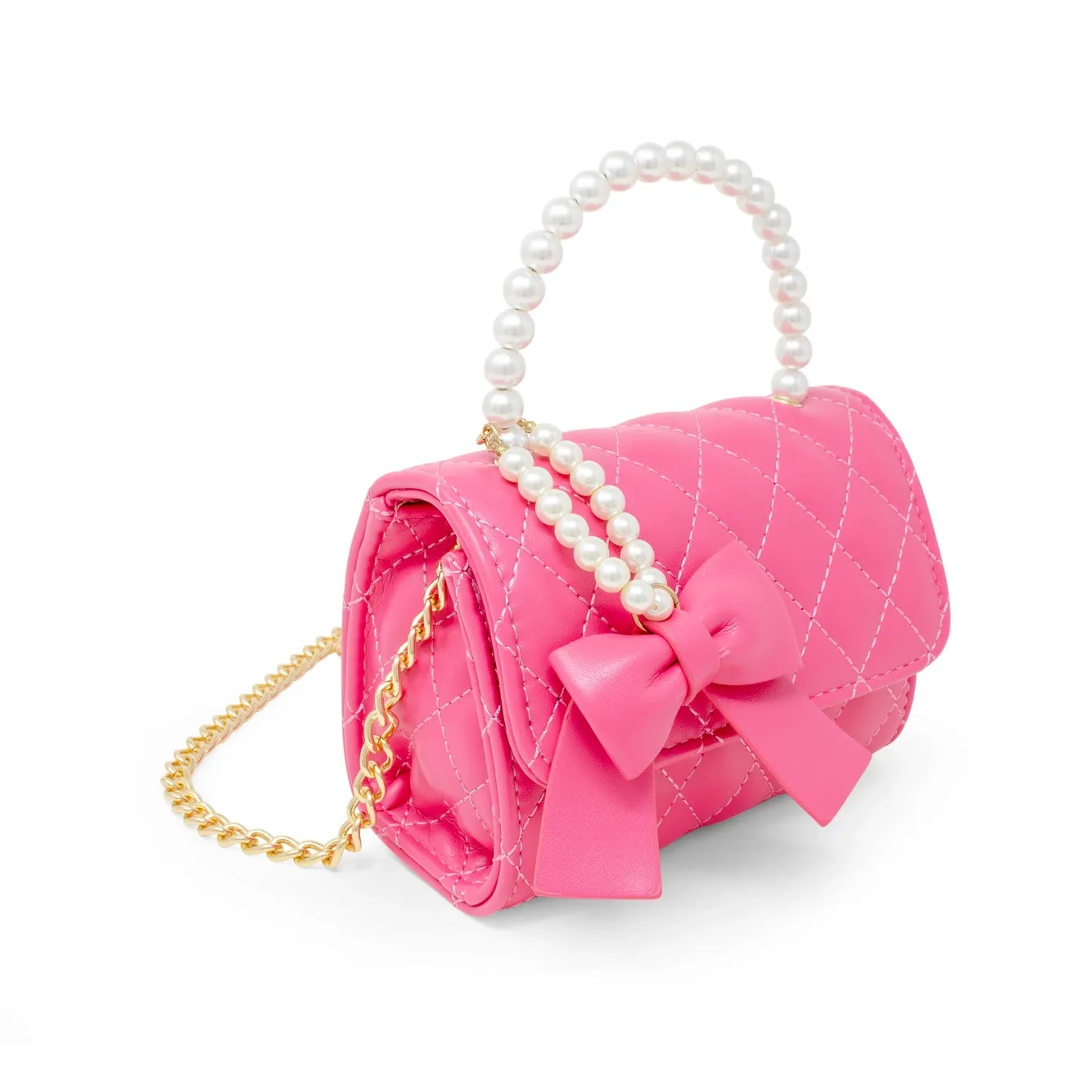 Quilted Pearl Handle Bow Ribbon Handbag