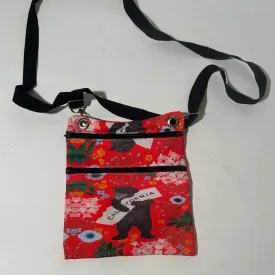 Red and Black Crossbody Bag with Artistic Design