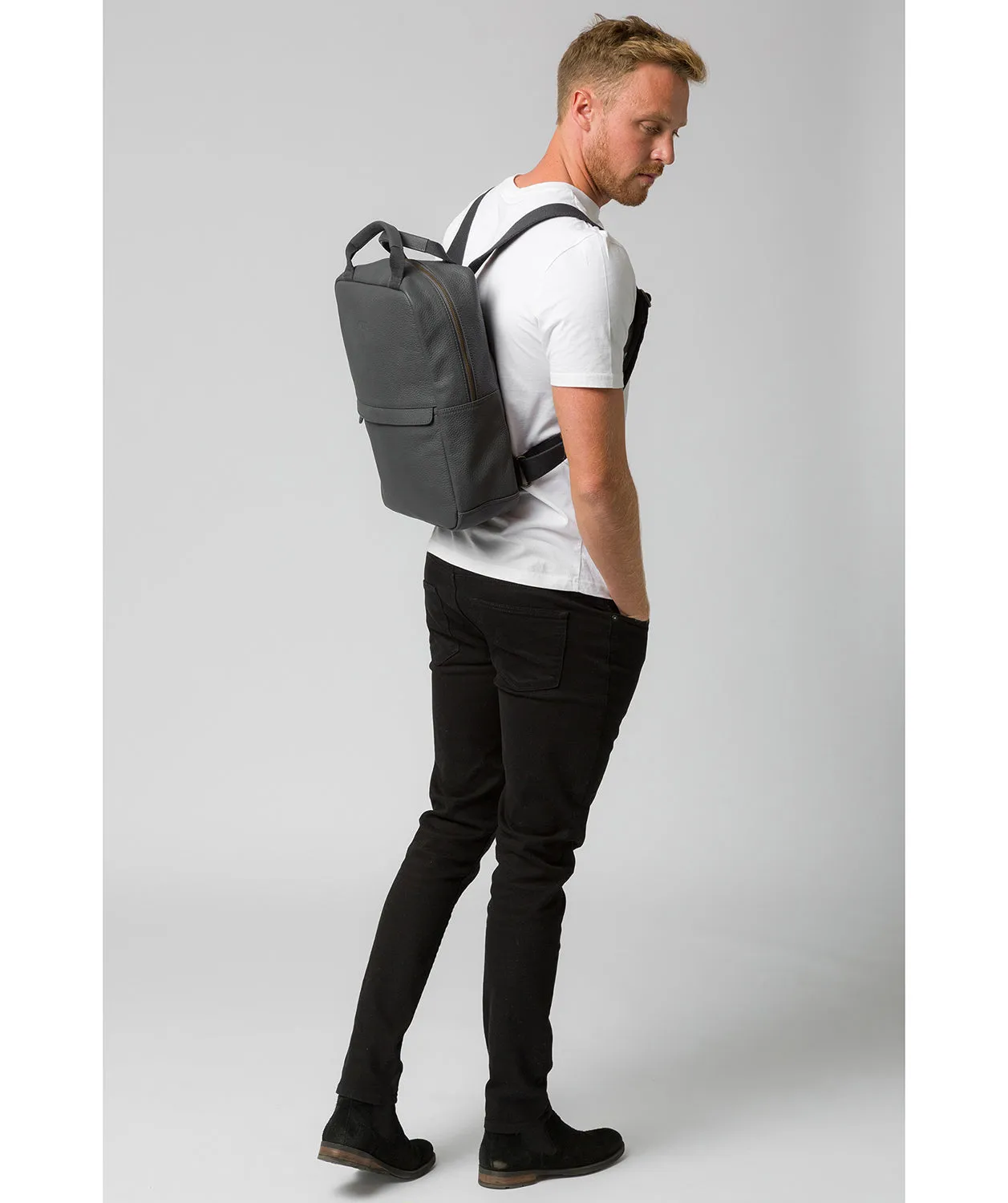 'Revolution' Dark Grey Leather Backpack
