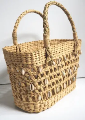 Salt   Umber Sally Seashell Handwoven Straw Tote
